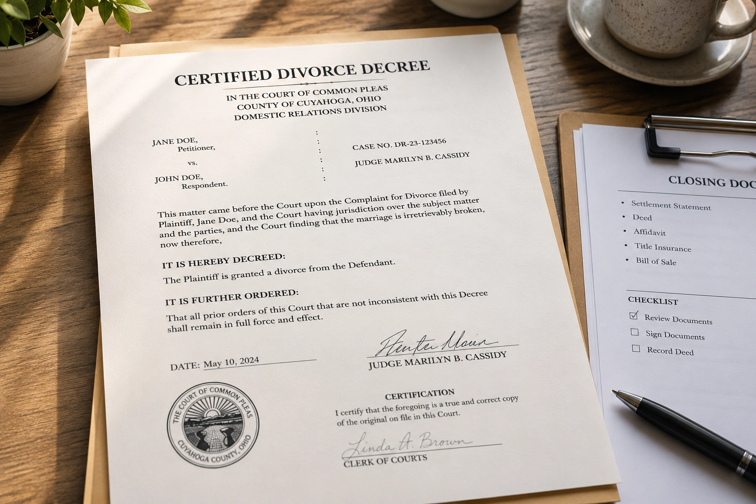 divorce-decree-dower-extinguishment-ohio-closing Divorce decree dower extinguishment Ohio — certified copy title closing